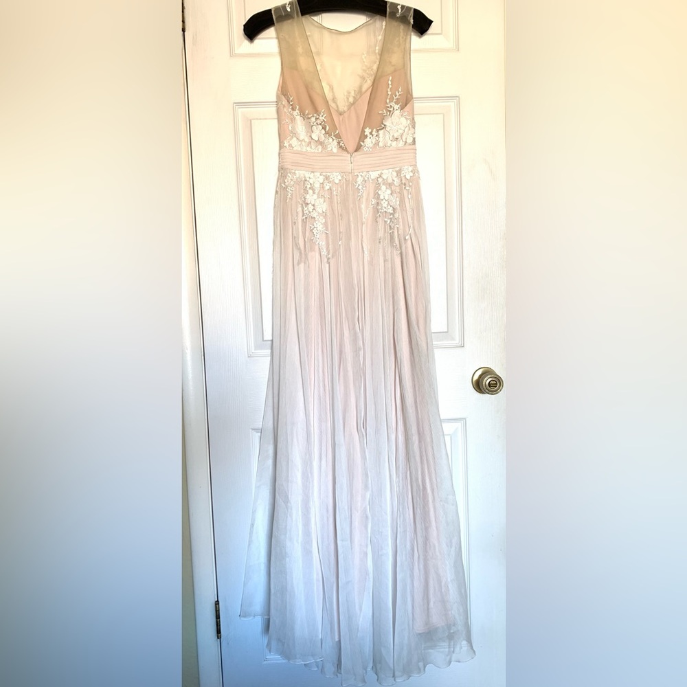 Wedding  Romantic Brides Dress Floral & Mesh Bodice Sheer Dress Crème Lining
